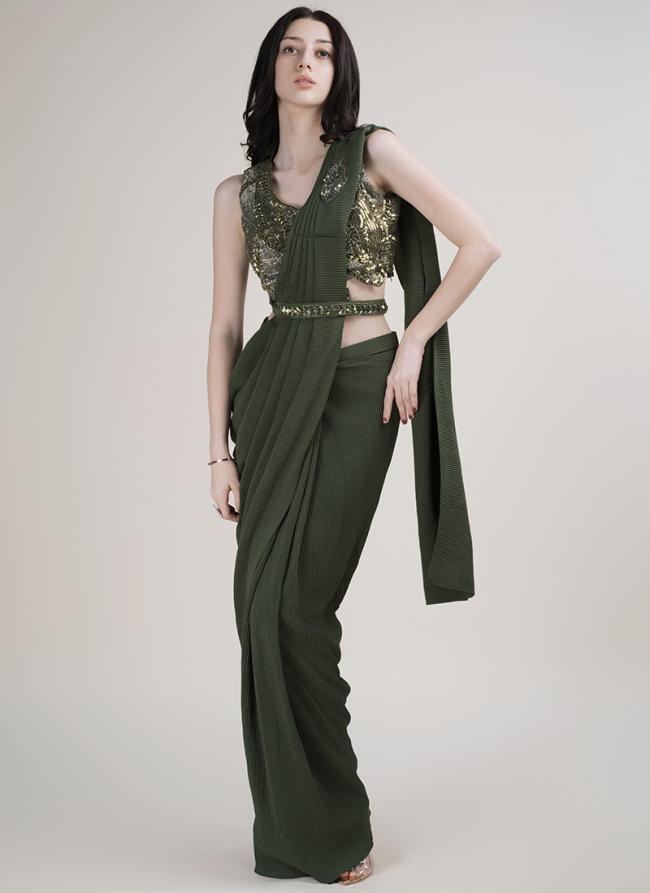Imported Green Party Wear Sequinned Readymade Saree